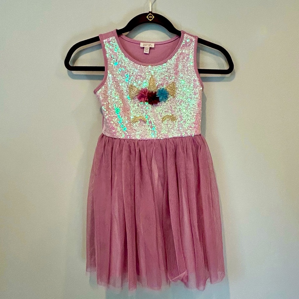 Zenzi Sequin Unicorn Girls Tulle Dress Mauve Size Small